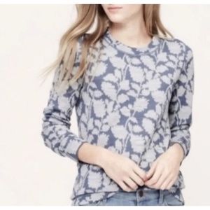 LOFT Blue and Cream Floral Crewneck Sweater